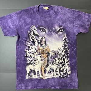 Vintage The Mountain Native Girl Wolf Graphic T-Shirt Nature Purple Mens L 2003